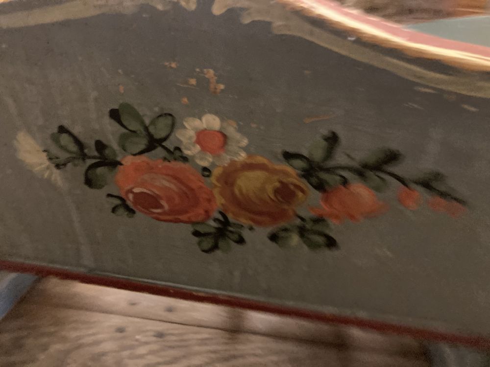 A 19th century Continental painted pine rocking cradle, 62 x 46cm height 54cm